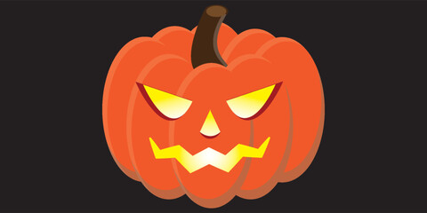 Halloween Spooky Jack-o-Lantern with Glowing Yellow Eyes and Jagged Mouth.