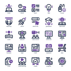Online Learning Icon pack for your website, mobile, presentation, and logo design. Online Learning Icon dual tone design. Vector graphics illustration and editable stroke.