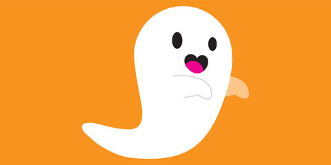  Halloween A cute white cartoon ghost with a surprised expression black eyes and a pink heart-shaped mouth.