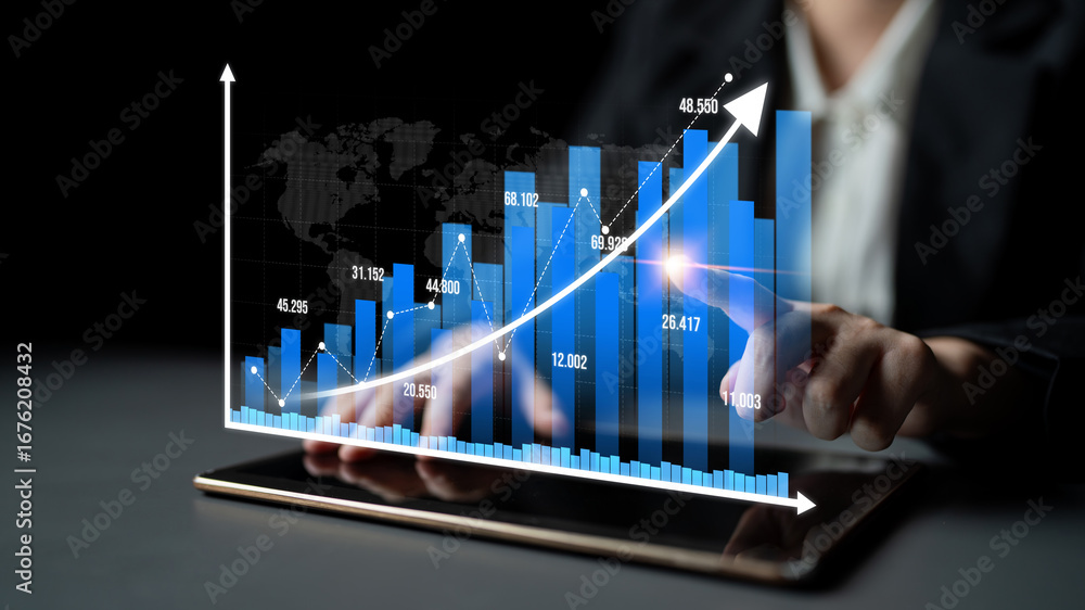 Aufkleber a business professional engages in financial analysis using a digital tablet, showcasing dynamic cha