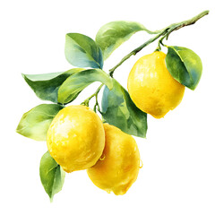 Vibrant lemons on a branch with lush leaves against a dark background image