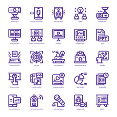 Multimedia Presentation Icon pack for your website, mobile, presentation, and logo design. Multimedia Presentation Icon line basic color design. Vector graphics illustration and editable stroke.