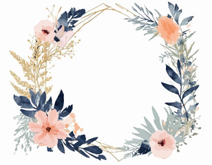 Minimal botanical wedding frame elements on white background. Set of wreath, flowers, leaf branches in hand drawn pattern. Foliage line art design for wedding, card, invitation, greeting, logo