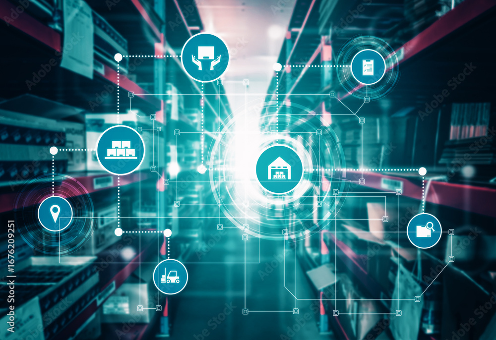 Poster smart warehouse management system with innovative internet of things technology to identify package 