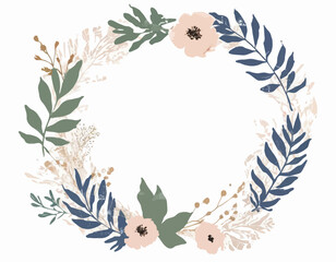 Minimal botanical wedding frame elements on white background. Set of wreath, flowers, leaf branches in hand drawn pattern. Foliage line art design for wedding, card, invitation, greeting, logo
