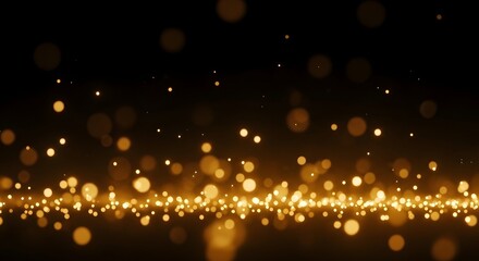 Abstract festive bokeh effect with warm tones, Golden bokeh lights glowing on dark background