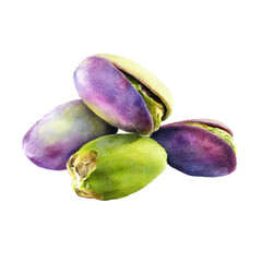 Watercolor Pistachio Nuts Artfully Arranged on a Solid Black Background, Detailed Painting