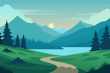 Fototapeta premium Serene mountain lake landscape with winding path