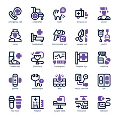 Hospital Care Icon pack for your website, mobile, presentation, and logo design. Hospital Care Icon dual tone design. Vector graphics illustration and editable stroke.