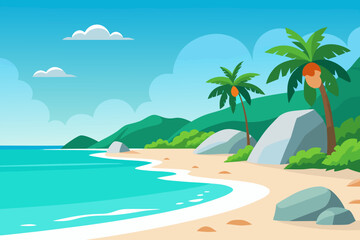 Tropical beach scene with palm trees and turquoise water