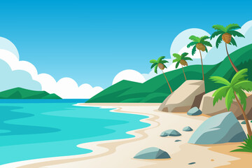 Tropical beach paradise with palm trees and turquoise water