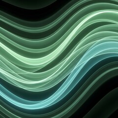 Fototapeta premium Abstract flowing waves of light in shades of green and blue on a dark background