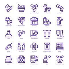 Pharmacy Services Icon pack for your website, mobile, presentation, and logo design. Pharmacy Services Icon line basic color design. Vector graphics illustration and editable stroke.