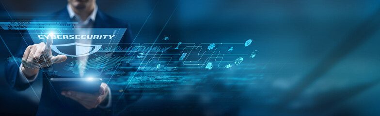 A security analyst using a smart tablet for performance monitoring of cybersecurity systems, threat...
