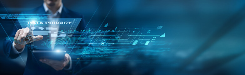 Privacy officer using a smart tablet for performance monitoring data privacy policies, compliance encryption automation governance control reporting transparency, and accuracy.