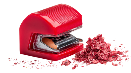 Red pencil sharpener shavings red plastic tool