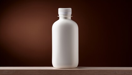 blank white plastic bottle against a dark brown background