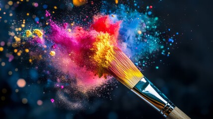 Fototapeta premium An explosion of vibrant colors emerges as the paintbrush dances across the canvas, symbolizing the essence of artistic creativity and deep personal expression in the world of visual arts and crafts