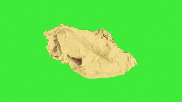 Crumpled yellow paper unfolding on green screen background, perfect for creative animations, presentations, and design template