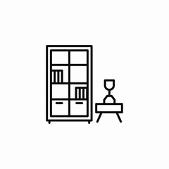 bookshelf and chair icon sign vector