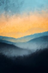 Fototapeta premium Hazy dawn unfolds over foggy hills, creating depth and silence in a calm, moody natural landscape.