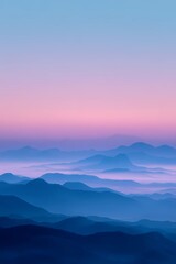 Hazy dawn unfolds over foggy hills, creating depth and silence in a calm, moody natural landscape.