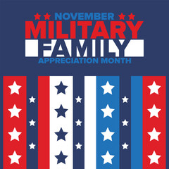 National Military Family Month in United States. Celebrate annual in November. Thank you for military family. Patriotic american elements. Poster, card, banner, background. Vector illustration