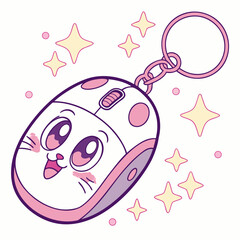 Mouse Keychain Cute computer mouse keychain, pastel kawaii style, vector pop art design