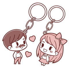 Couple Keychains Vector couple keychains in kawaii pastel gift shop style, cute matching designs