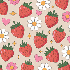 Charming Strawberry and Daisy Summer Pattern with Sparkles
