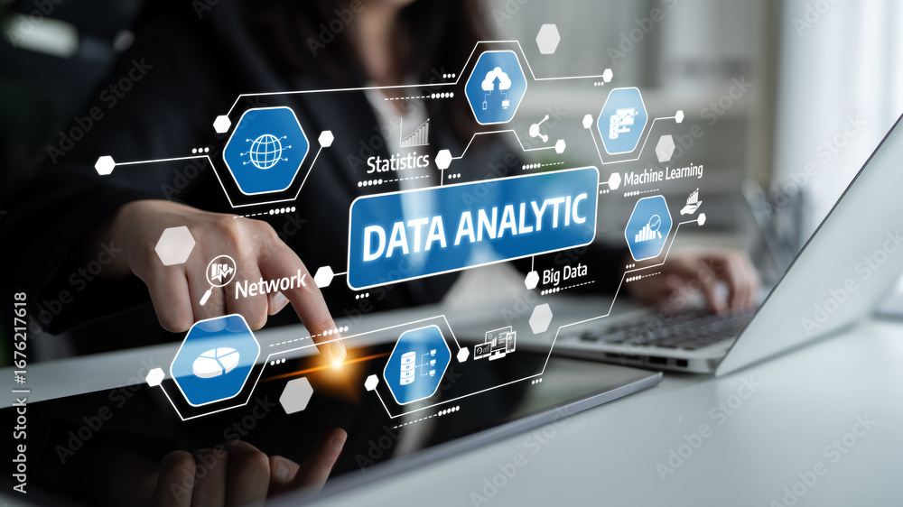 Aufkleber a business professional uses technology to engage in data analytics, showcasing big data concepts th