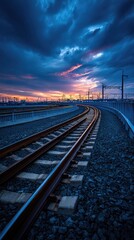 Fototapeta premium Winding railway tracks at sunset