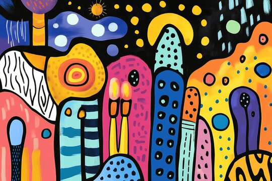 Art illustration featuring a whimsical doodle effect background, suitable for playful product displays