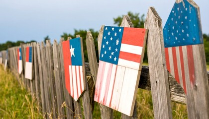 Rustic flags on weathered fence