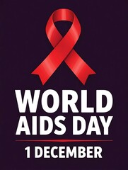 Health awareness poster with red ribbon and world aids day text, hiv prevention symbol, medical advocacy, charity campaign design, healthcare education and solidarity on pink background