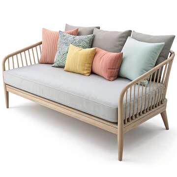 Modern luxury bedroom interior featuring a comfortable white bed and sofa with cushions in a minimalist hotel room decor