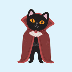 Cute Vampire Black Cat Halloween Illustration