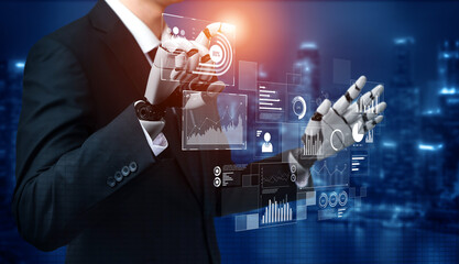 AI interacts with data analytics dashboard, reading trends, improving decisions, and enhancing insights using advanced data analytics capabilities. Vouch