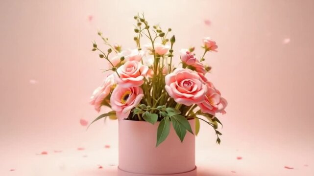 4K motion animation of an open flower box with blooming flowers spinning around in a loop. A cheerful and romantic background perfect for celebration visuals.