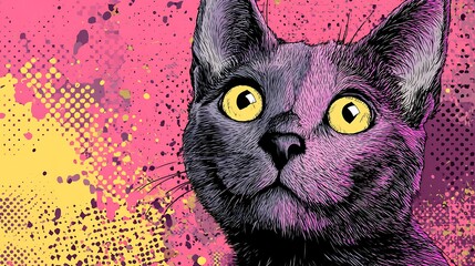 cat pop art style color background
