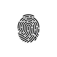 Black Fingerprint Scan on White Background, Security Identity Identification