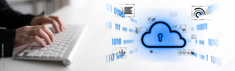 Poster cloud computing enables digital growth with secure data storage, scalable infrastructure, and strate