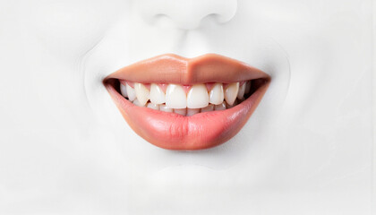 Naklejka premium Realistic smiling mouth close-up, joyful expression, minimal background -