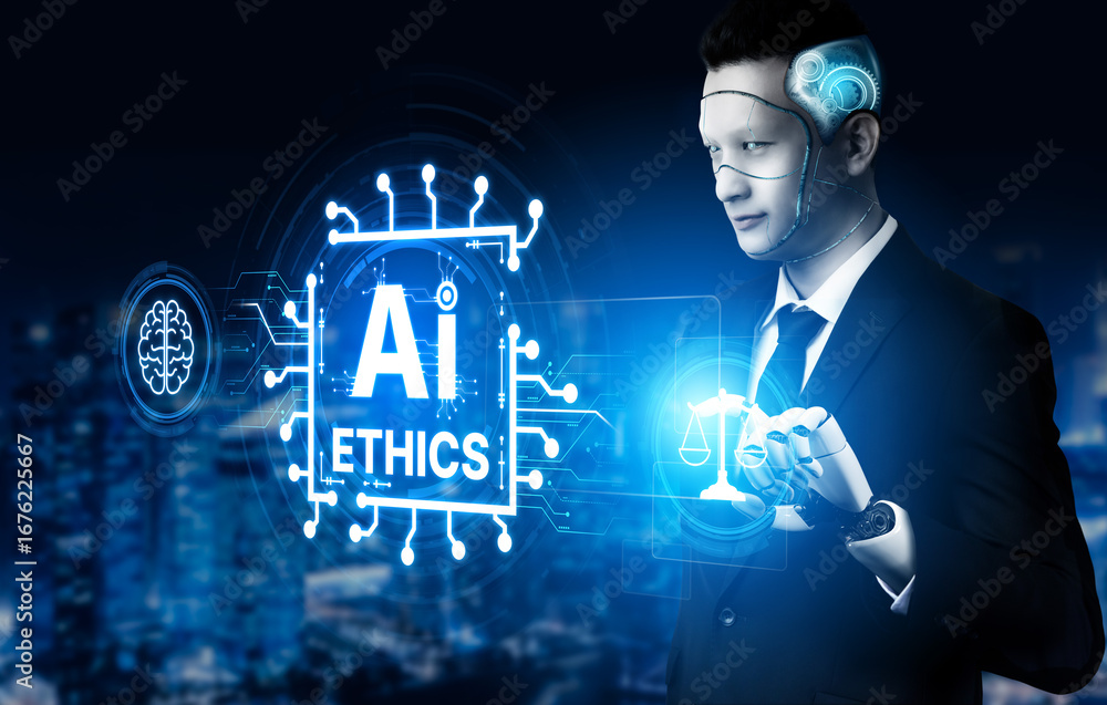 Poster ai ethics ensures fairness, transparency, and responsibility in intelligent systems, guiding safe an