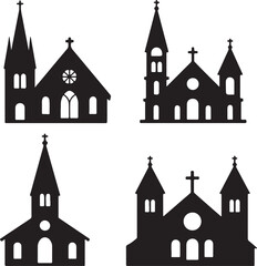 Obraz premium church set vector silhouttee on white background