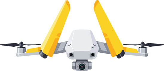 Next-generation white and yellow drone with an integrated high-definition camera, designed for professional aerial imaging, featuring advanced stability.