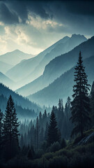 Misty Mountain Forest Landscape mountains trees