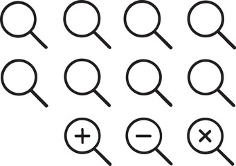Magnifying Glass Icons Set Search Zoom In Zoom Out Close Button vector illustration