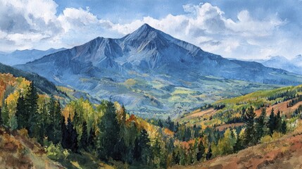 Fototapeta premium A breathtaking vista showcases a dramatic mountain range, painted with vibrant fall colors.