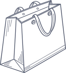 Minimal shopping bag illustration with handles in clean line art style. Perfect for retail, store branding, and packaging design. Ideal for e-commerce, fashion, and gift shop concepts.